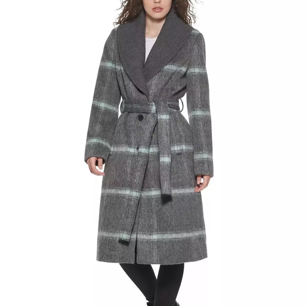 DKNY Women's Knit-Collar Belted Wrap
Coat Charcoal Grey L